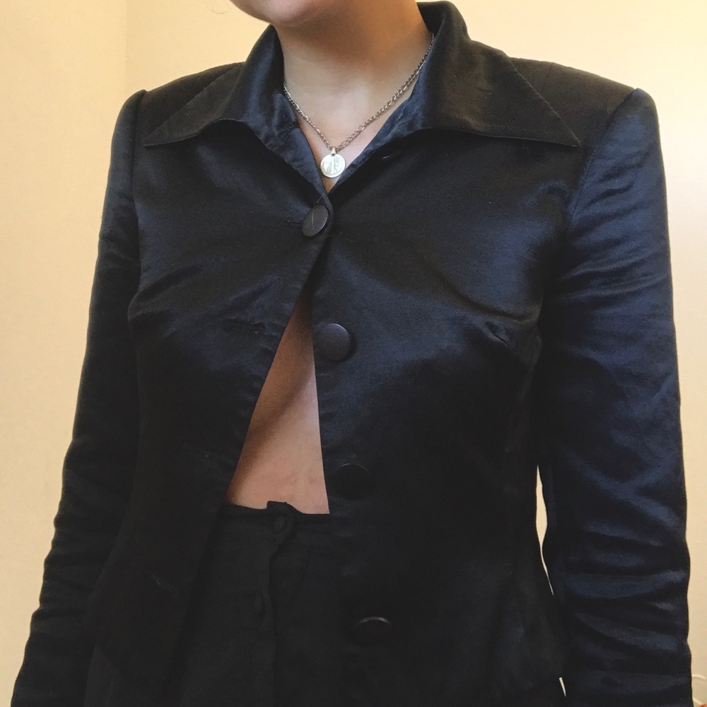 Bebe Francisco Black Silk Short Blazer
